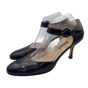 Hype Black Leather Mary Jane Pump Ankle Strap Spanish Heels US Women's 10N